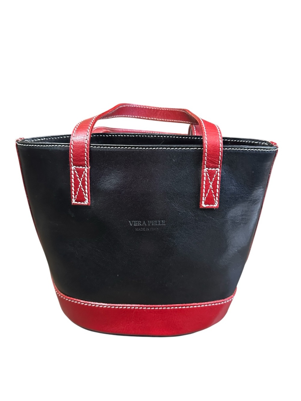 Vera Pelle Made In Italy Genuine Leather Mini Purse Black & Red